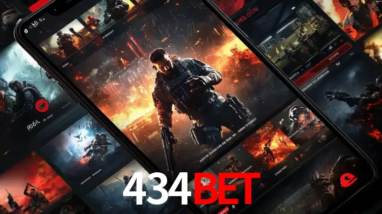 Tela de um celular exibindo uma galeria de jogos de tiro com temática militar, mostrando a variedade de e-sports disponíveis para apostas na plataforma de entretenimento 434bet.